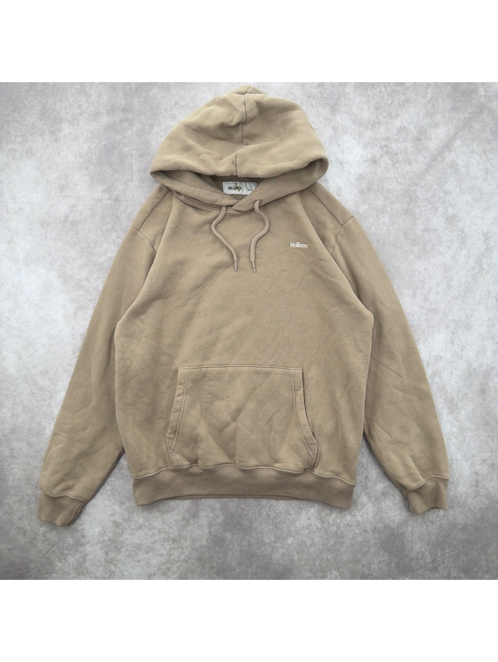 Hollister Tan Beige Small Logo Fleece Pullover Hoodie Sweatshirt Size S Mans